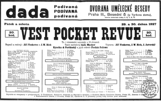 Vest Pocket Revue, plakát, první uvedení, premiéra. ČTK/Autor neznámý.